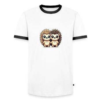Two Cute Hedgehog Friends Holding Hands - Männer Kontrast-T-Shirt - Weiß/Schwarz - Vorne - AI Model Female 172 light (172cm) & AI Model Male 178 dark (178cm)