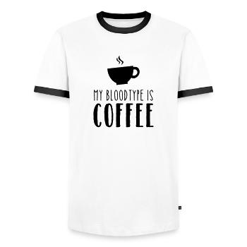 My Bloodtype Is Coffee - T-shirt contrasté Homme - blanc/noir - Devant - AI Model Female 172 light (172cm) & AI Model Male 178 dark (178cm)