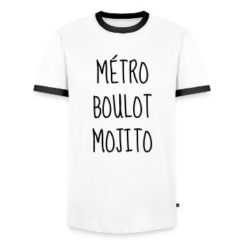 Mojito - Citation - Humour - Comique - Fun Alcool - T-shirt contrasté Homme - blanc/noir - Devant - AI Model Female 172 light (172cm) & AI Model Male 178 dark (178cm)
