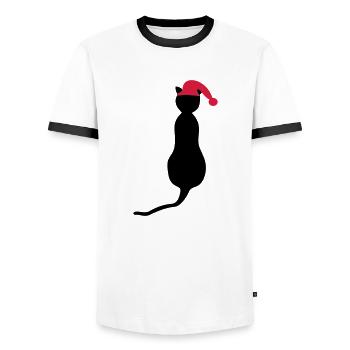 Christmas - Cat - Men's Ringer Shirt - white/black - Front - AI Model Female 172 light (172cm) & AI Model Male 178 dark (178cm)