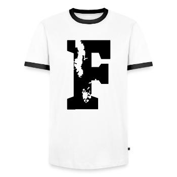 F - Buchstabe - Männer Kontrast-T-Shirt - Weiß/Schwarz - Vorne - AI Model Female 172 light (172cm) & AI Model Male 178 dark (178cm)
