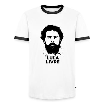 Lula Livre - Men's Ringer Shirt - white/black - Front - AI Model Female 172 light (172cm) & AI Model Male 178 dark (178cm)