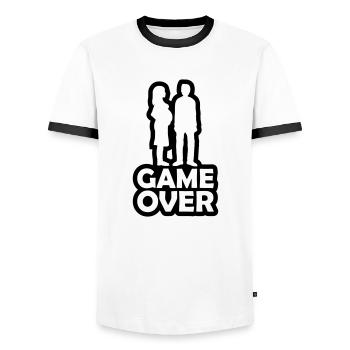 Papa Mama Game Over - Männer Kontrast-T-Shirt - Weiß/Schwarz - Vorne - AI Model Female 172 light (172cm) & AI Model Male 178 dark (178cm)