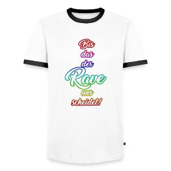 Bis das der Rave uns scheidet! - Männer Kontrast-T-Shirt - Weiß/Schwarz - Vorne - AI Model Female 172 light (172cm) & AI Model Male 178 dark (178cm)