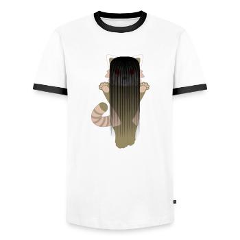 Red panda disguised as a demon girl for Halloween - Men's Ringer Shirt - white/black - Front - AI Model Female 172 light (172cm) & AI Model Male 178 dark (178cm)