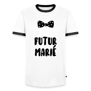 Futur marié - T-shirt contrasté Homme - blanc/noir - Devant - AI Model Female 172 light (172cm) & AI Model Male 178 dark (178cm)