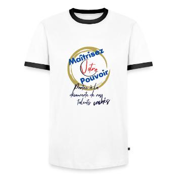 Maitrisez votre pouvoir - T-shirt contrasté Homme - blanc/noir - Devant - AI Model Female 172 light (172cm) & AI Model Male 178 dark (178cm)