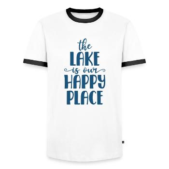The Lake is our Happy Place - Men's Ringer Shirt - white/black - Front - AI Model Female 172 light (172cm) & AI Model Male 178 dark (178cm)
