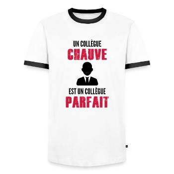 collègue chauve / collègue parfait - T-shirt contrasté Homme - blanc/noir - Devant - AI Model Female 172 light (172cm) & AI Model Male 178 dark (178cm)