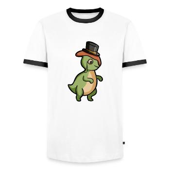 Cute Parasaurolophus, Gentleman, Dino with Hat - Men's Ringer Shirt - white/black - Front - AI Model Female 172 light (172cm) & AI Model Male 178 dark (178cm)