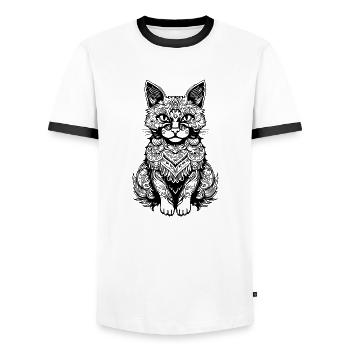 Chat chaton chaton dame - T-shirt contrasté Homme - blanc/noir - Devant - AI Model Female 172 light (172cm) & AI Model Male 178 dark (178cm)