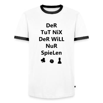boardgame chess backgammon game night - Männer Kontrast-T-Shirt - Weiß/Schwarz - Vorne - AI Model Female 172 light (172cm) & AI Model Male 178 dark (178cm)