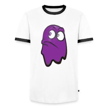 Funny fierce-looking ghost in purple - Men's Ringer Shirt - white/black - Front - AI Model Female 172 light (172cm) & AI Model Male 178 dark (178cm)
