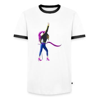 Queenstafiore - Men's Ringer Shirt - white/black - Front - AI Model Female 172 light (172cm) & AI Model Male 178 dark (178cm)