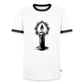 Kerze Advent Richter | candle in wind - Männer Kontrast-T-Shirt - Weiß/Schwarz - Vorne - AI Model Female 172 light (172cm) & AI Model Male 178 dark (178cm)