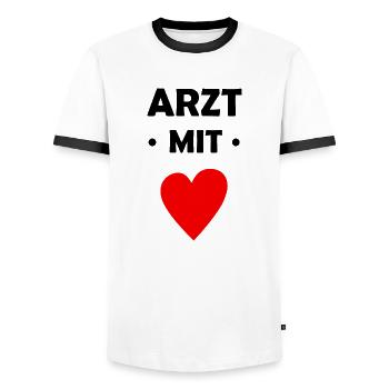 Arzt mit Herz - Doktor - Mediziner - Krankenhaus - Männer Kontrast-T-Shirt - Weiß/Schwarz - Vorne - AI Model Female 172 light (172cm) & AI Model Male 178 dark (178cm)