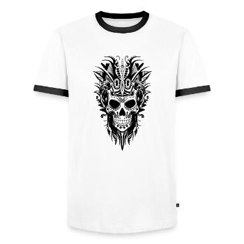Skeleton Tattoo Head - Men's Ringer Shirt - white/black - Front - AI Model Female 172 light (172cm) & AI Model Male 178 dark (178cm)
