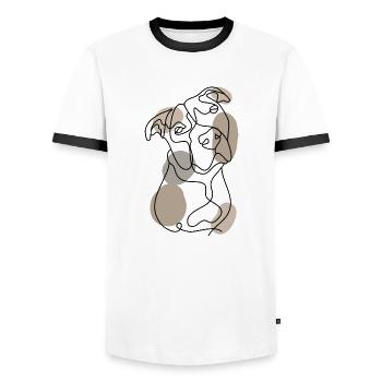 ONE LINE MINIMALIST PITBULL - Men's Ringer Shirt - white/black - Front - AI Model Female 172 light (172cm) & AI Model Male 178 dark (178cm)