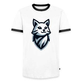 Kitten: illustration of a little fluffy - Men's Ringer Shirt - white/black - Front - AI Model Female 172 light (172cm) & AI Model Male 178 dark (178cm)