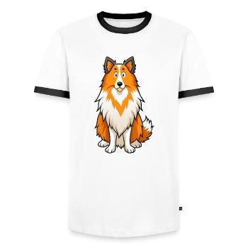 Alert Shetland Sheepdog Digital Art - Men's Ringer Shirt - white/black - Front - AI Model Female 172 light (172cm) & AI Model Male 178 dark (178cm)