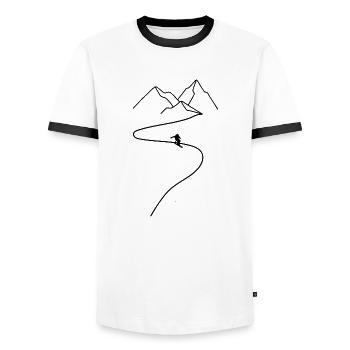 Skiing Ski Motif for Skier Skier - Men's Ringer Shirt - white/black - Front - AI Model Female 172 light (172cm) & AI Model Male 178 dark (178cm)