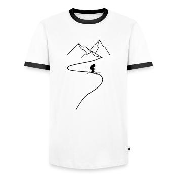 Skiing Ski Motif for Skier Skier - Men's Ringer Shirt - white/black - Front - AI Model Female 172 light (172cm) & AI Model Male 178 dark (178cm)