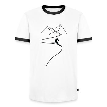 Skiing Ski Motif for Skier Skier - Men's Ringer Shirt - white/black - Front - AI Model Female 172 light (172cm) & AI Model Male 178 dark (178cm)