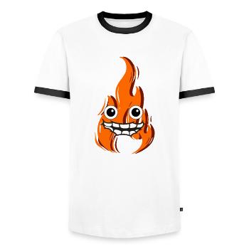 Feu avec visage qui est content - T-shirt contrasté Homme - blanc/noir - Devant - AI Model Female 172 light (172cm) & AI Model Male 178 dark (178cm)