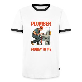 I'm A Plumber And This Smells Like Money To Me 2 - Men's Ringer Shirt - white/black - Front - AI Model Female 172 light (172cm) & AI Model Male 178 dark (178cm)