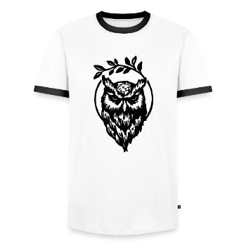 Eule - Männer Kontrast-T-Shirt - Weiß/Schwarz - Vorne - AI Model Female 172 light (172cm) & AI Model Male 178 dark (178cm)