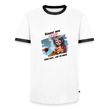Falsches Datum - Männer Kontrast-T-Shirt - Weiß/Schwarz - Vorne - AI Model Female 172 light (172cm) & AI Model Male 178 dark (178cm)