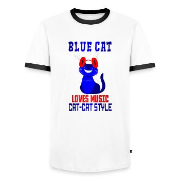 BLUE CAT LOVE MUSIC - T-shirt contrasté Homme - blanc/noir - Devant - AI Model Female 172 light (172cm) & AI Model Male 178 dark (178cm)