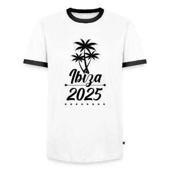 Ibiza 2025 - Men's Ringer Shirt - white/black - Front - AI Model Female 172 light (172cm) & AI Model Male 178 dark (178cm)