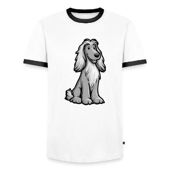 Afghan Hound Dog Comic Cute - Men's Ringer Shirt - white/black - Front - AI Model Female 172 light (172cm) & AI Model Male 178 dark (178cm)