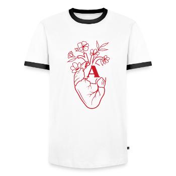Roter floraler Anatomie-Herzbuchstabe - Männer Kontrast-T-Shirt - Weiß/Schwarz - Vorne - AI Model Female 172 light (172cm) & AI Model Male 178 dark (178cm)