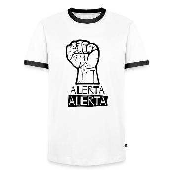 Faust Hoch Alerta Antifasciste Antifa 161 - 02 - T-shirt contrasté Homme - blanc/noir - Devant - AI Model Female 172 light (172cm) & AI Model Male 178 dark (178cm)