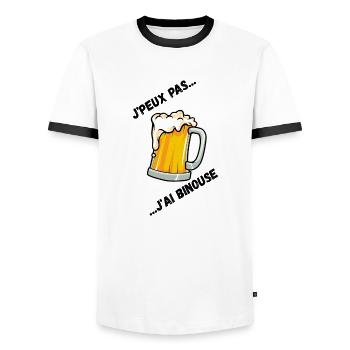 I can't I have Binouse - Men's Ringer Shirt - white/black - Front - AI Model Female 172 light (172cm) & AI Model Male 178 dark (178cm)