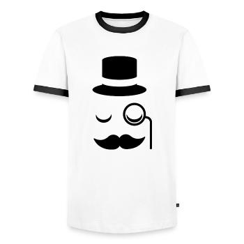 Gentleman mustache monocle beard cylinder glasses - Men's Ringer Shirt - white/black - Front - AI Model Female 172 light (172cm) & AI Model Male 178 dark (178cm)