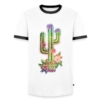 Kaktus, Mexiko, Old School, Retro, Tattoo Style - Männer Kontrast-T-Shirt - Weiß/Schwarz - Vorne - AI Model Female 172 light (172cm) & AI Model Male 178 dark (178cm)