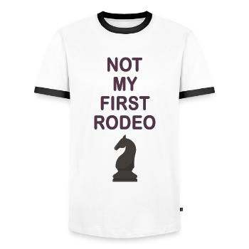 Not my first rodeo. The challenge - Men's Ringer Shirt - white/black - Front - AI Model Female 172 light (172cm) & AI Model Male 178 dark (178cm)