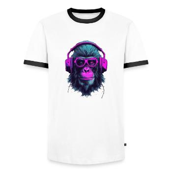 Monkey Beats - Men's Ringer Shirt - white/black - Front - AI Model Female 172 light (172cm) & AI Model Male 178 dark (178cm)
