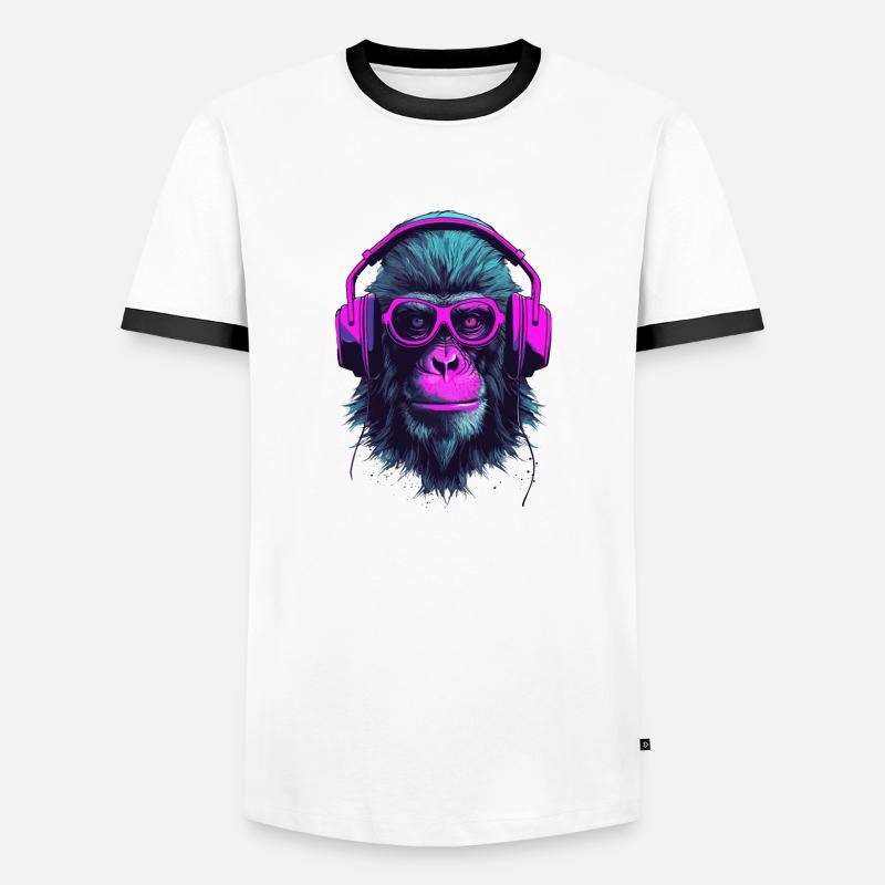 Monkey Beats - Männer Kontrast-T-Shirt - Weiß/Schwarz