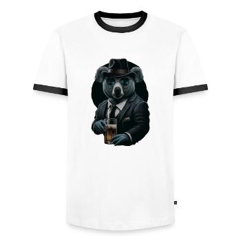 Cooler Koala mit Sonnenbrille und Bier im Anzug - Männer Kontrast-T-Shirt - Weiß/Schwarz - Vorne - AI Model Female 172 light (172cm) & AI Model Male 178 dark (178cm)