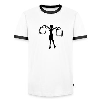 Woman Shopping - Men's Ringer Shirt - white/black - Front - AI Model Female 172 light (172cm) & AI Model Male 178 dark (178cm)