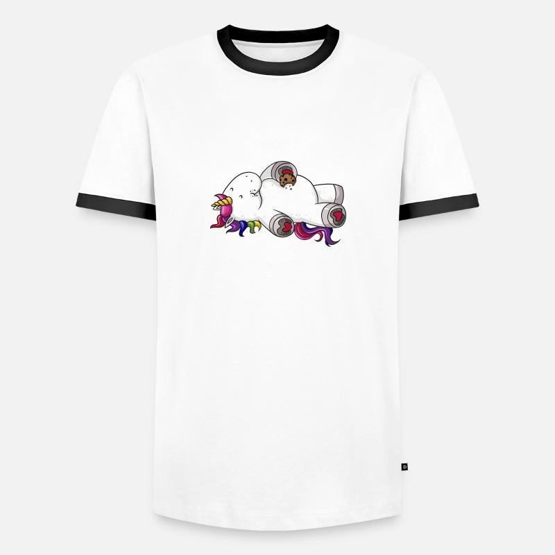 Mampfendes Comic Einhorn Regenbogen - Männer Kontrast-T-Shirt - Weiß/Schwarz