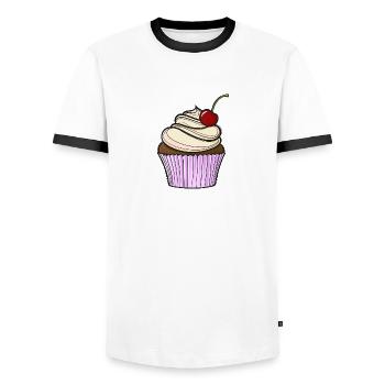 Sweet comic Cupcake - Männer Kontrast-T-Shirt - Weiß/Schwarz - Vorne - AI Model Female 172 light (172cm) & AI Model Male 178 dark (178cm)