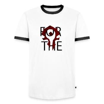 forthehorde wow - Men's Ringer Shirt - white/black - Front - AI Model Female 172 light (172cm) & AI Model Male 178 dark (178cm)