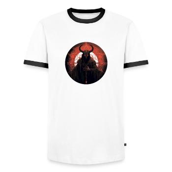 Demon Fürst Design rund Metal - Männer Kontrast-T-Shirt - Weiß/Schwarz - Vorne - AI Model Female 172 light (172cm) & AI Model Male 178 dark (178cm)