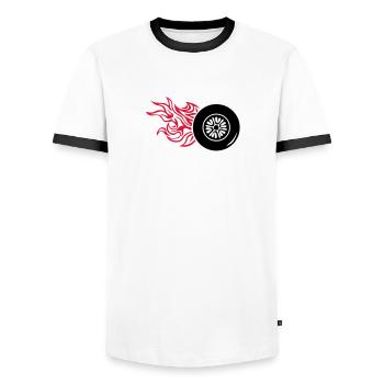 pneu roue wheel flamme fire1 - T-shirt contrasté Homme - blanc/noir - Devant - AI Model Female 172 light (172cm) & AI Model Male 178 dark (178cm)