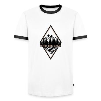 Into the Wild - Men's Ringer Shirt - white/black - Front - AI Model Female 172 light (172cm) & AI Model Male 178 dark (178cm)